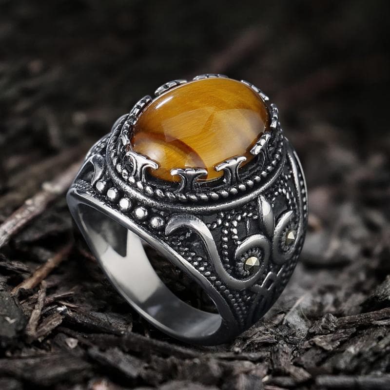 2602-brown-silver-8-brown-silver-8-variation-1.jpg Vintage Pattern Turquoise Tiger-Eye Stainless Steel Ring