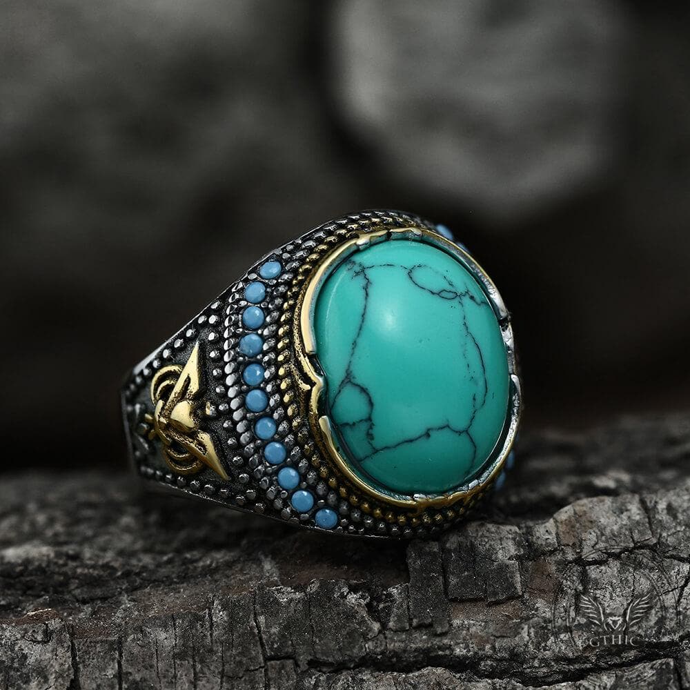 2991-vintage-pattern-turquoise-stainless-steel-ring-1.jpg Vintage Pattern Turquoise Stainless Steel Ring