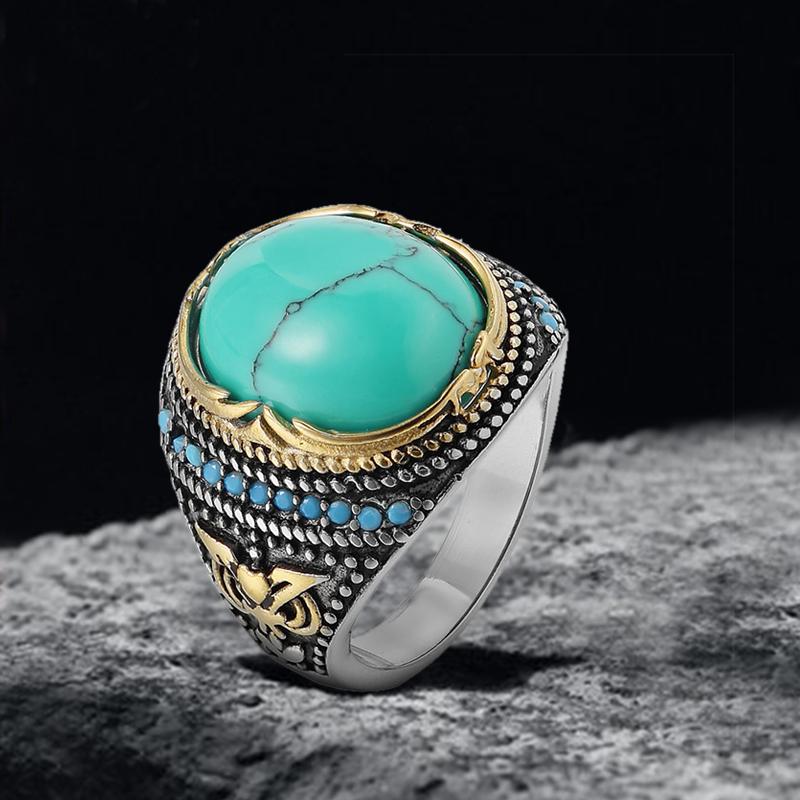 2991-vintage-pattern-turquoise-stainless-steel-ring-10.jpg Vintage Pattern Turquoise Stainless Steel Ring