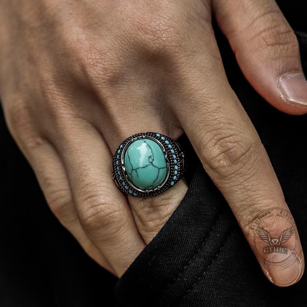 2991-vintage-pattern-turquoise-stainless-steel-ring-2.jpg Vintage Pattern Turquoise Stainless Steel Ring