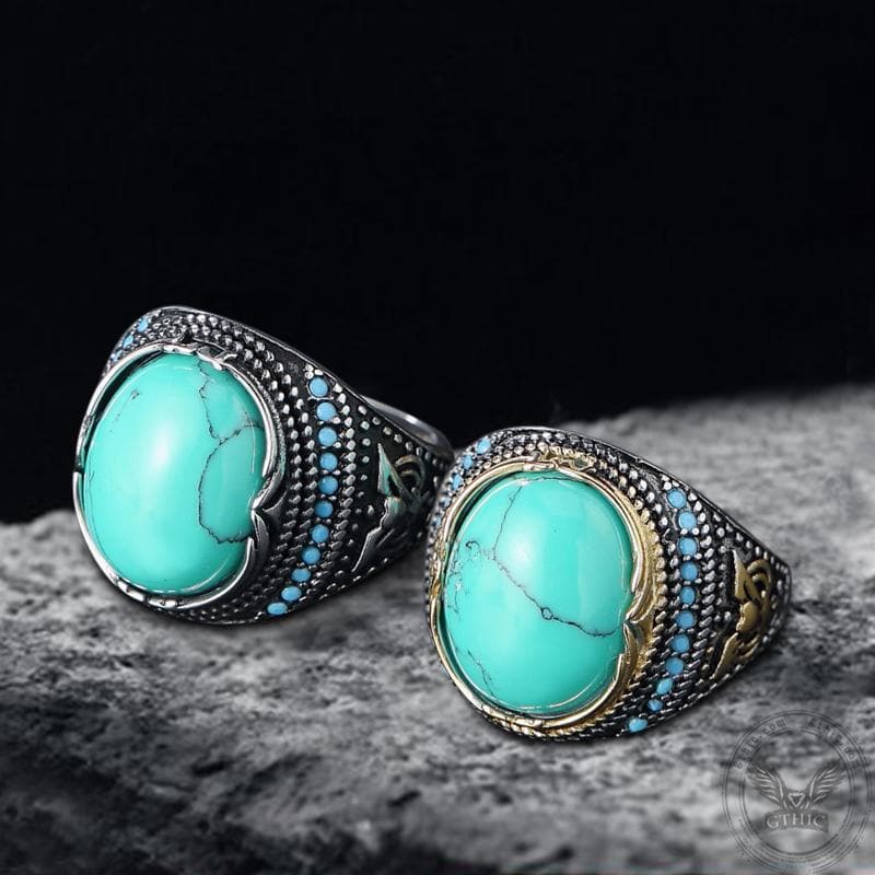 2991-vintage-pattern-turquoise-stainless-steel-ring-3.jpg Vintage Pattern Turquoise Stainless Steel Ring