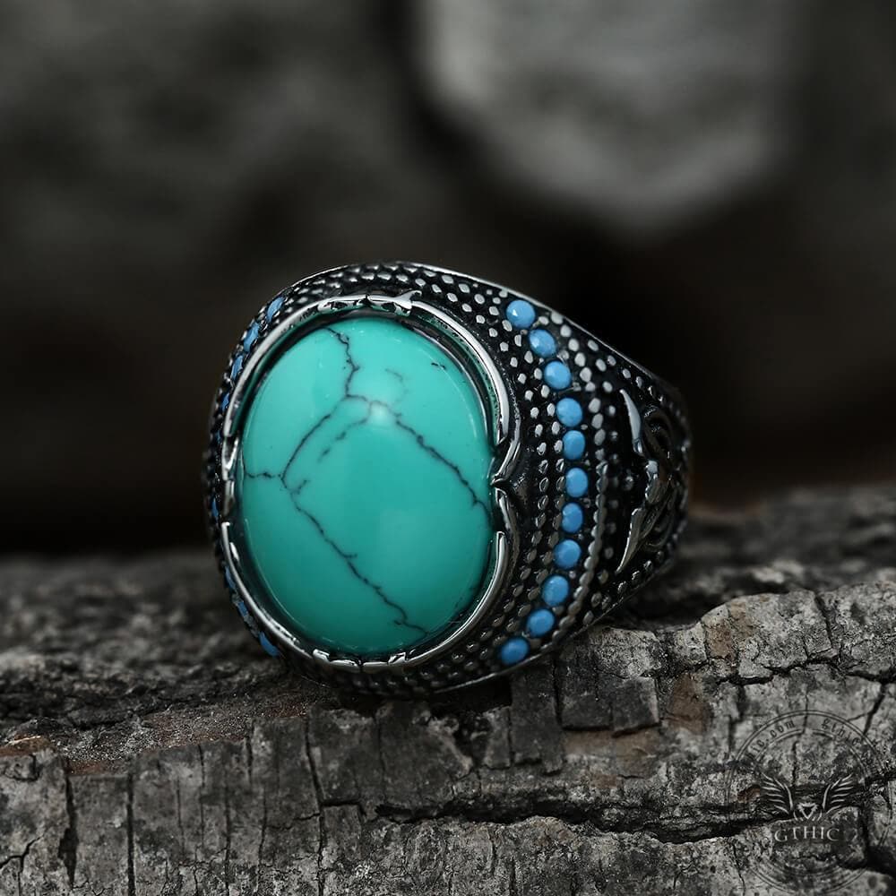 2991-vintage-pattern-turquoise-stainless-steel-ring-4.jpg Vintage Pattern Turquoise Stainless Steel Ring