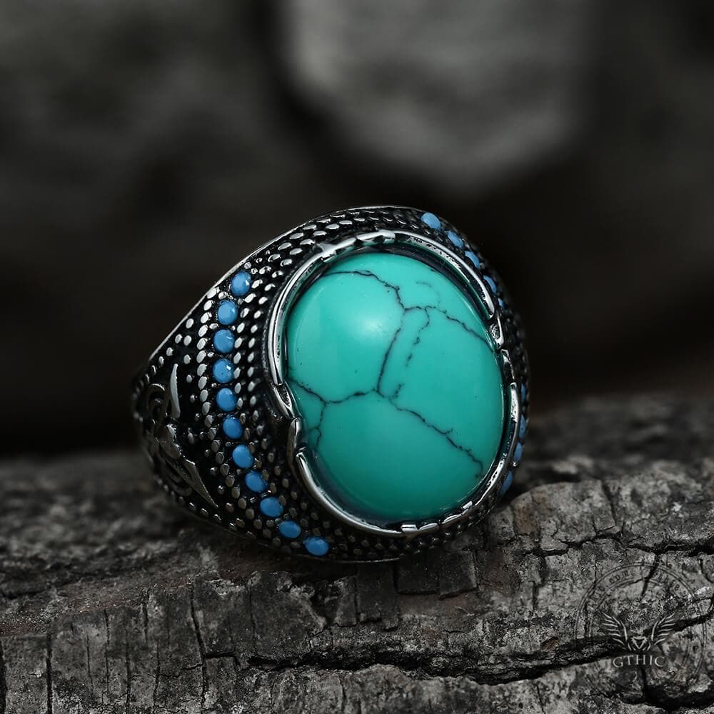 2991-vintage-pattern-turquoise-stainless-steel-ring-5.jpg Vintage Pattern Turquoise Stainless Steel Ring