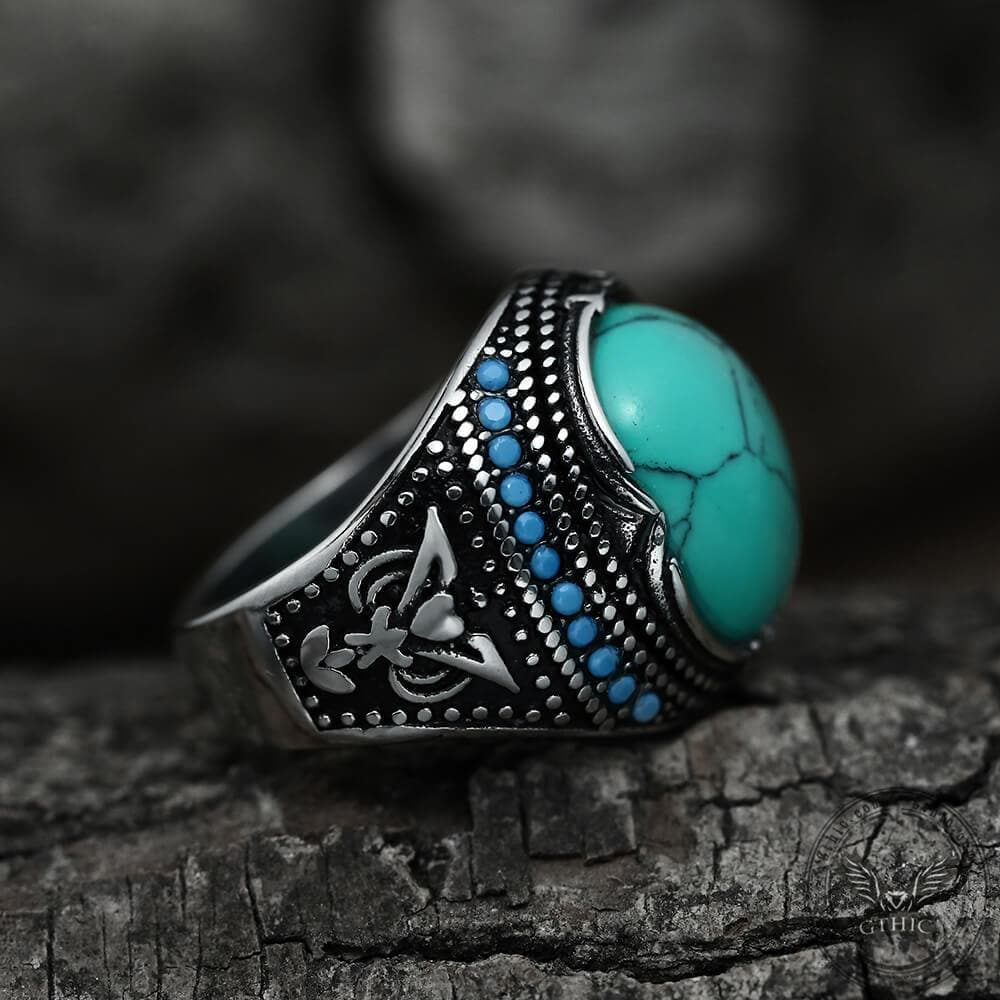 2991-vintage-pattern-turquoise-stainless-steel-ring-6.jpg Vintage Pattern Turquoise Stainless Steel Ring