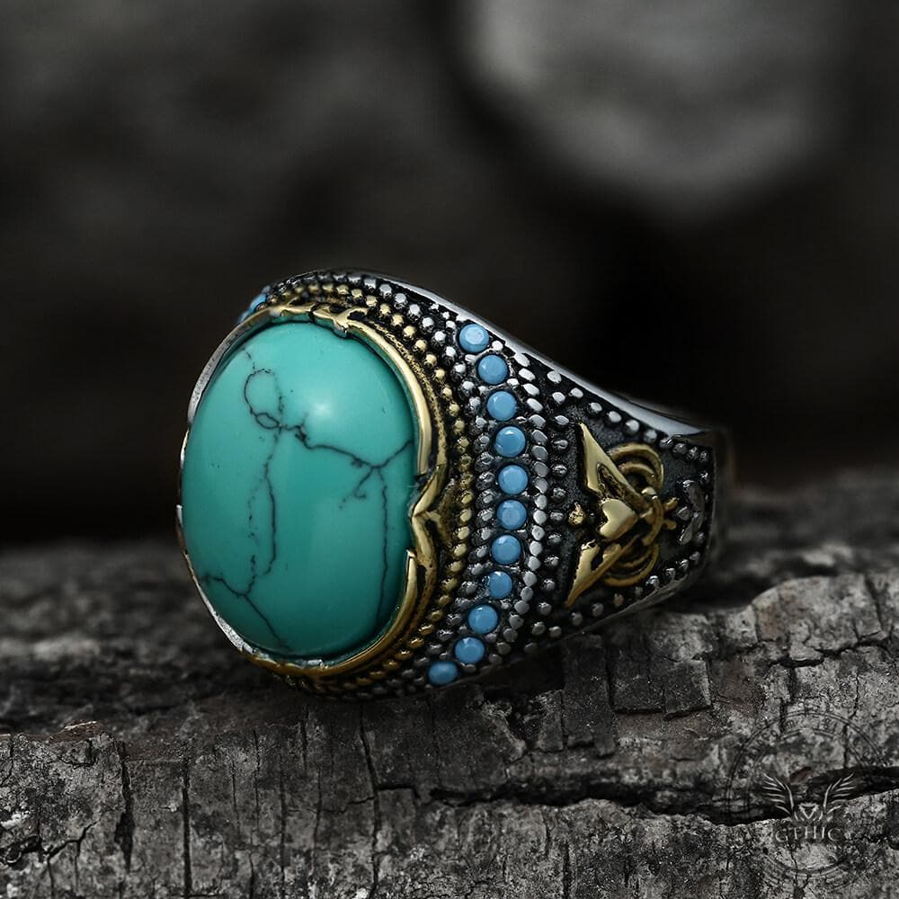 2991-vintage-pattern-turquoise-stainless-steel-ring-7.jpg Vintage Pattern Turquoise Stainless Steel Ring