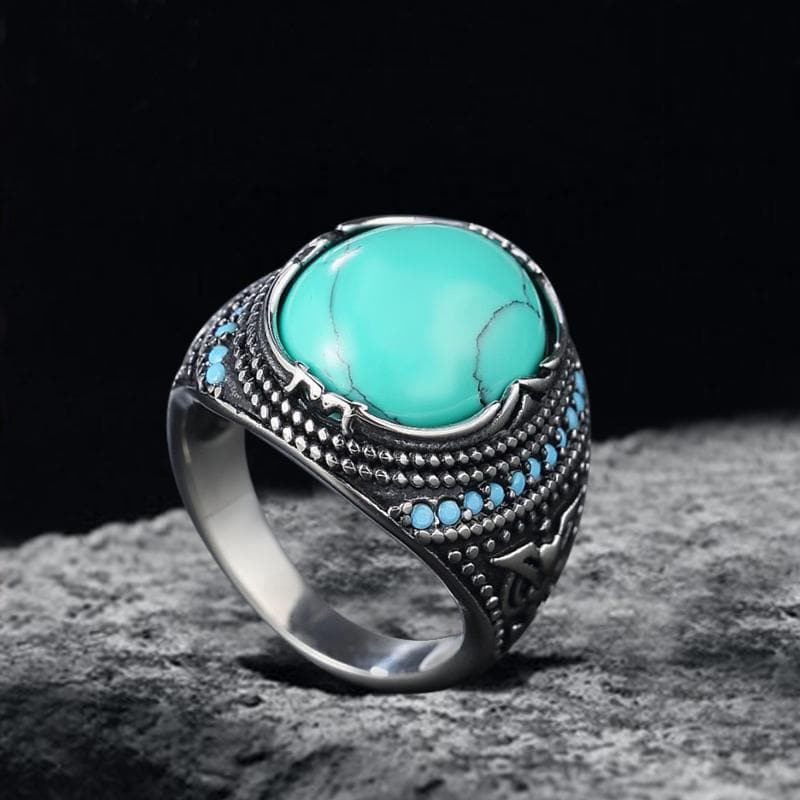 2991-vintage-pattern-turquoise-stainless-steel-ring-9.jpg Vintage Pattern Turquoise Stainless Steel Ring
