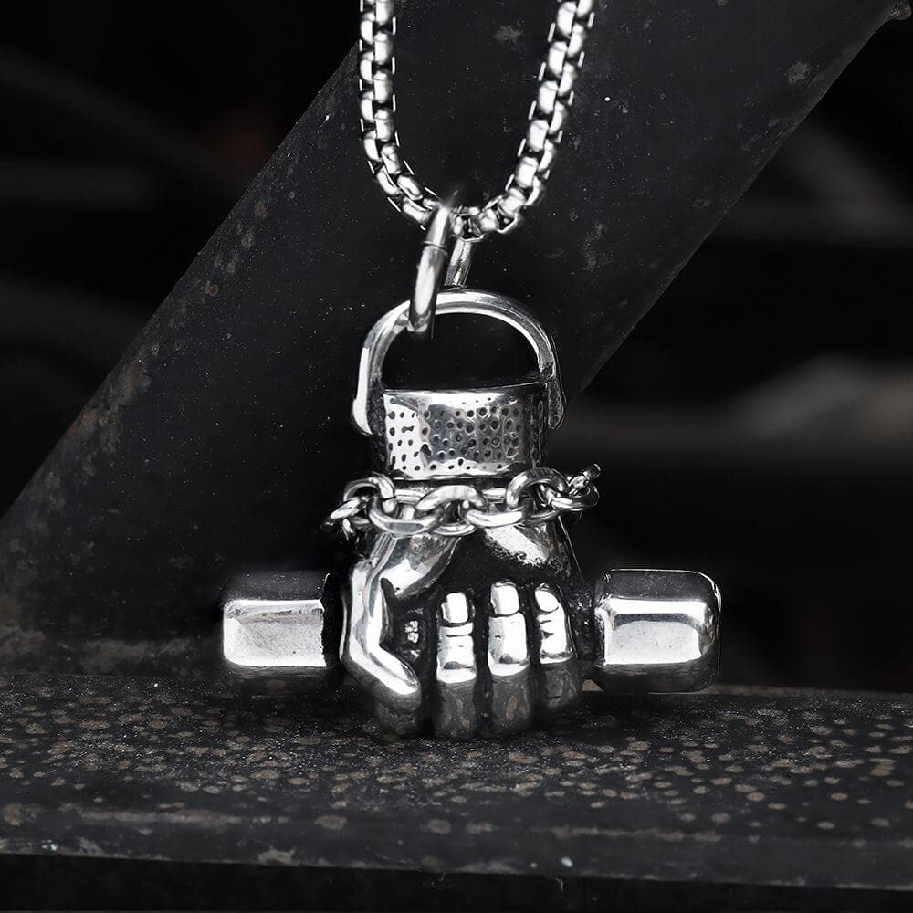3658-fist-dumbbell-stainless-steel-pendant-1.jpg Fist Dumbbell Stainless Steel Pendant