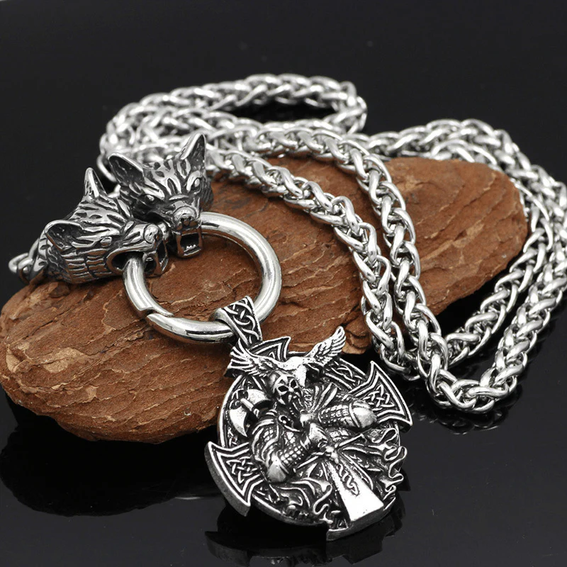 3661-odin-wolf-raven-stainless-steel-viking-necklace-2.webp Odin Wolf Raven Stainless Steel Viking Necklace