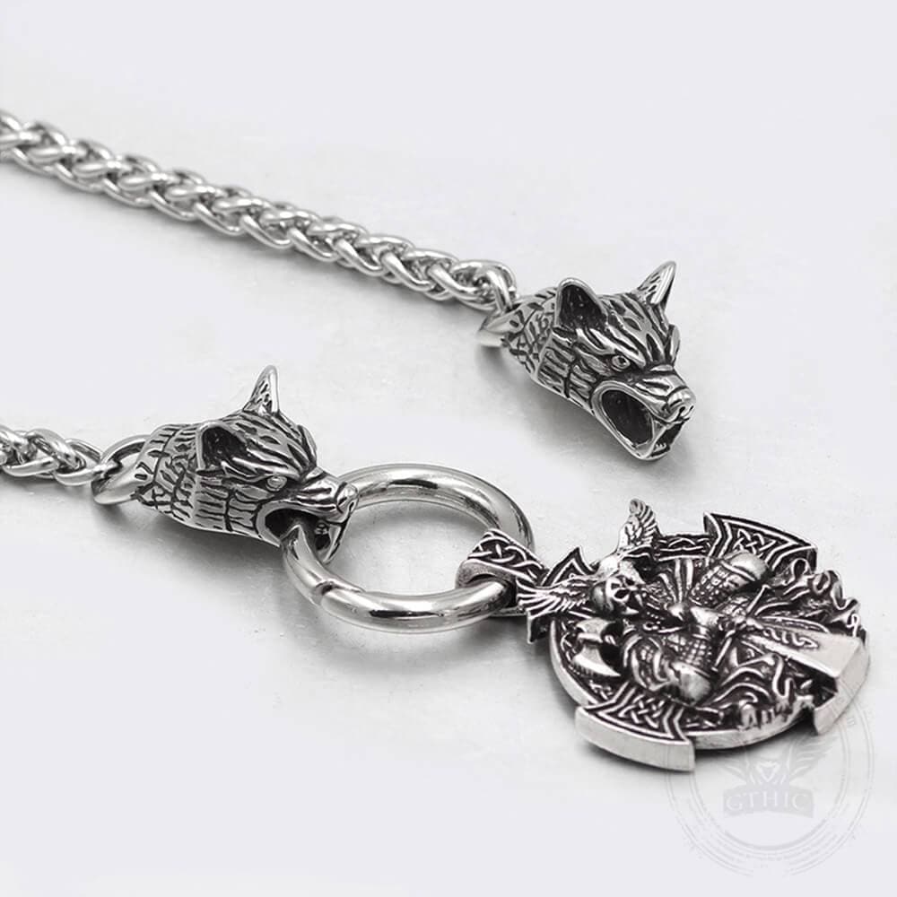 3661-odin-wolf-raven-stainless-steel-viking-necklace-4.jpg Odin Wolf Raven Stainless Steel Viking Necklace