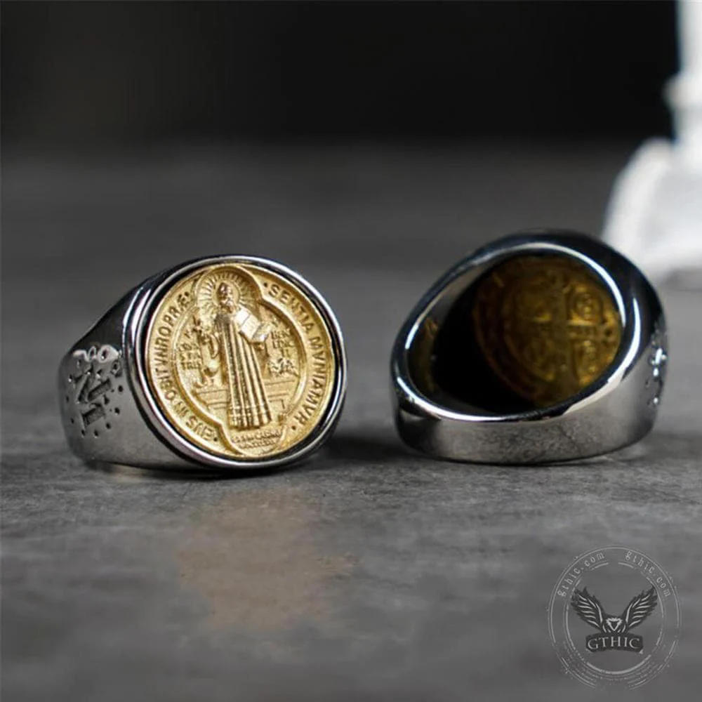 Saint Benedict Medal Stainless Steel Cross Ring