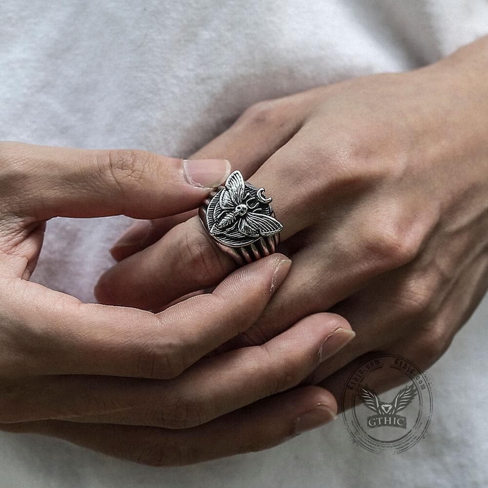 3920-skull-moth-butterfly-stainless-steel-ring-4.jpg Skull Moth Butterfly Stainless Steel Ring