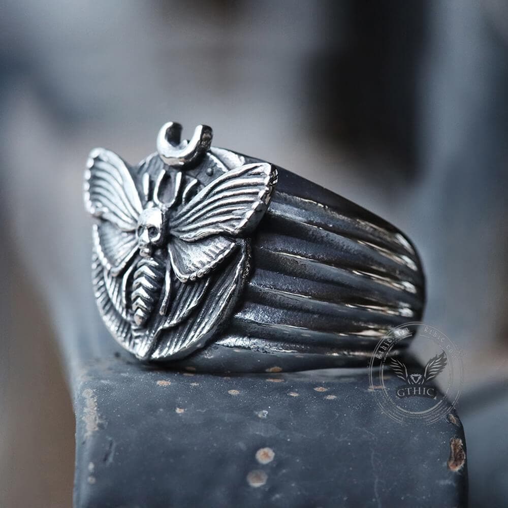 3920-skull-moth-butterfly-stainless-steel-ring-5.jpg Skull Moth Butterfly Stainless Steel Ring