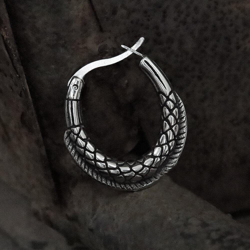 4082-gthic-thorns-and-python-stainless-steel-hoop-earrings-1.jpg GTHIC Thorns and Python Stainless Steel Hoop Earrings