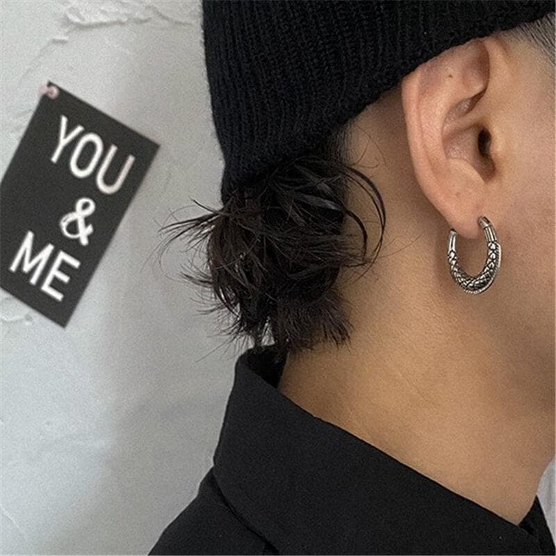 4082-gthic-thorns-and-python-stainless-steel-hoop-earrings-4.jpg GTHIC Thorns and Python Stainless Steel Hoop Earrings