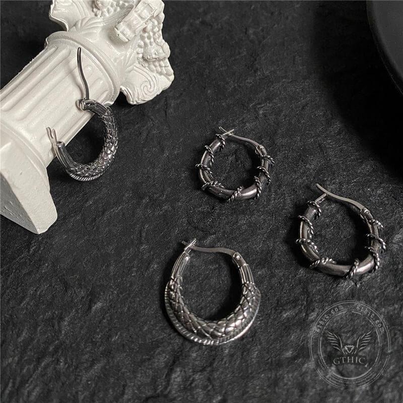 4082-gthic-thorns-and-python-stainless-steel-hoop-earrings-5.jpg GTHIC Thorns and Python Stainless Steel Hoop Earrings