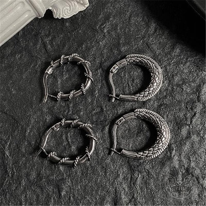4082-gthic-thorns-and-python-stainless-steel-hoop-earrings-6.jpg GTHIC Thorns and Python Stainless Steel Hoop Earrings