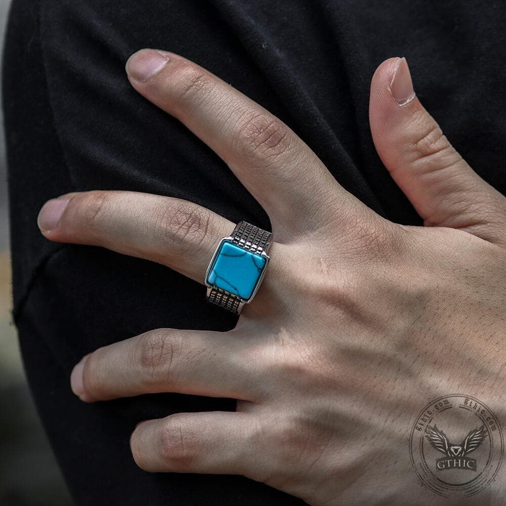 4150-square-turquoise-stainless-steel-ring-2.jpg Square Turquoise Stainless Steel Ring