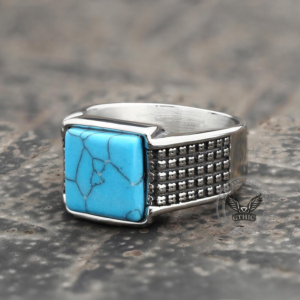 4150-square-turquoise-stainless-steel-ring-3.jpg Square Turquoise Stainless Steel Ring
