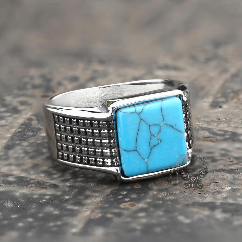 4150-square-turquoise-stainless-steel-ring-4.jpg Square Turquoise Stainless Steel Ring