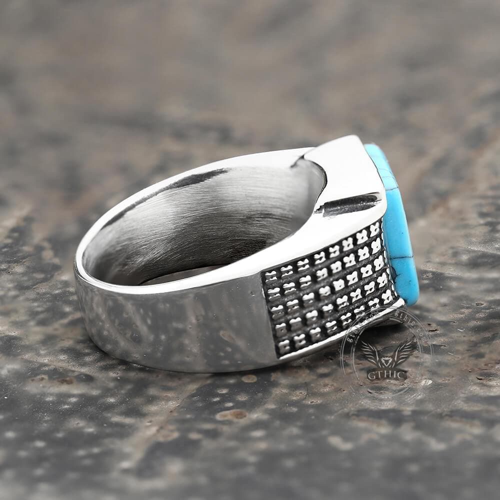 4150-square-turquoise-stainless-steel-ring-5.jpg Square Turquoise Stainless Steel Ring