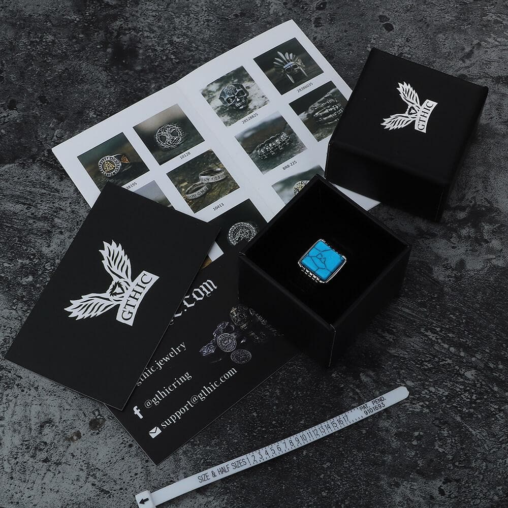 4150-square-turquoise-stainless-steel-ring-6.jpg Square Turquoise Stainless Steel Ring