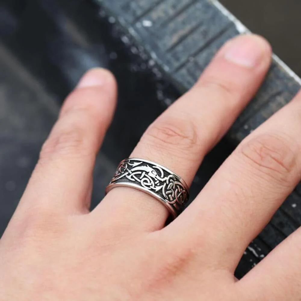 Dragon Head Celtic Knot Stainless Steel Viking Ring
