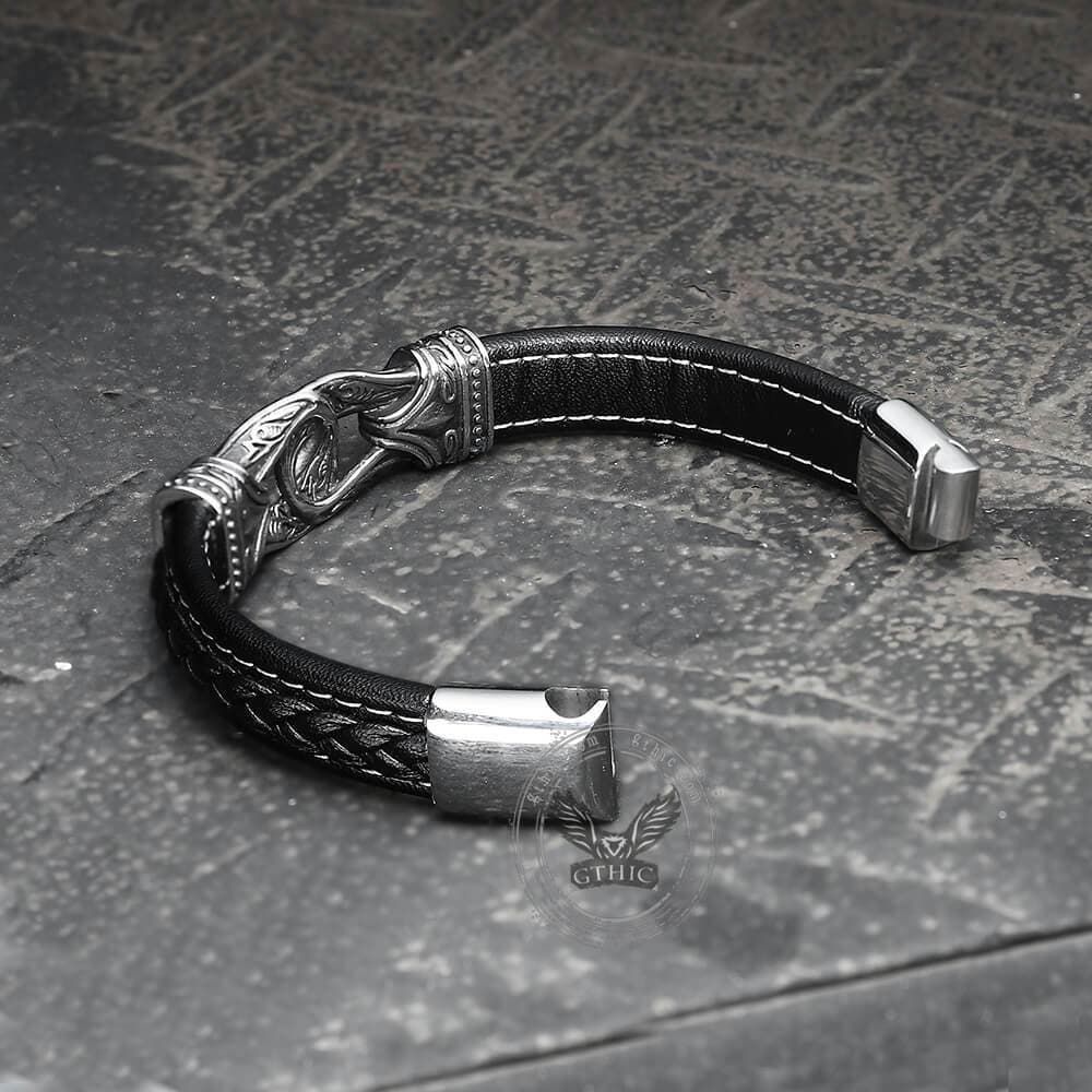 4289-carved-viking-stainless-steel-leather-bracelet-10.jpg Carved Viking Stainless Steel Leather Bracelet