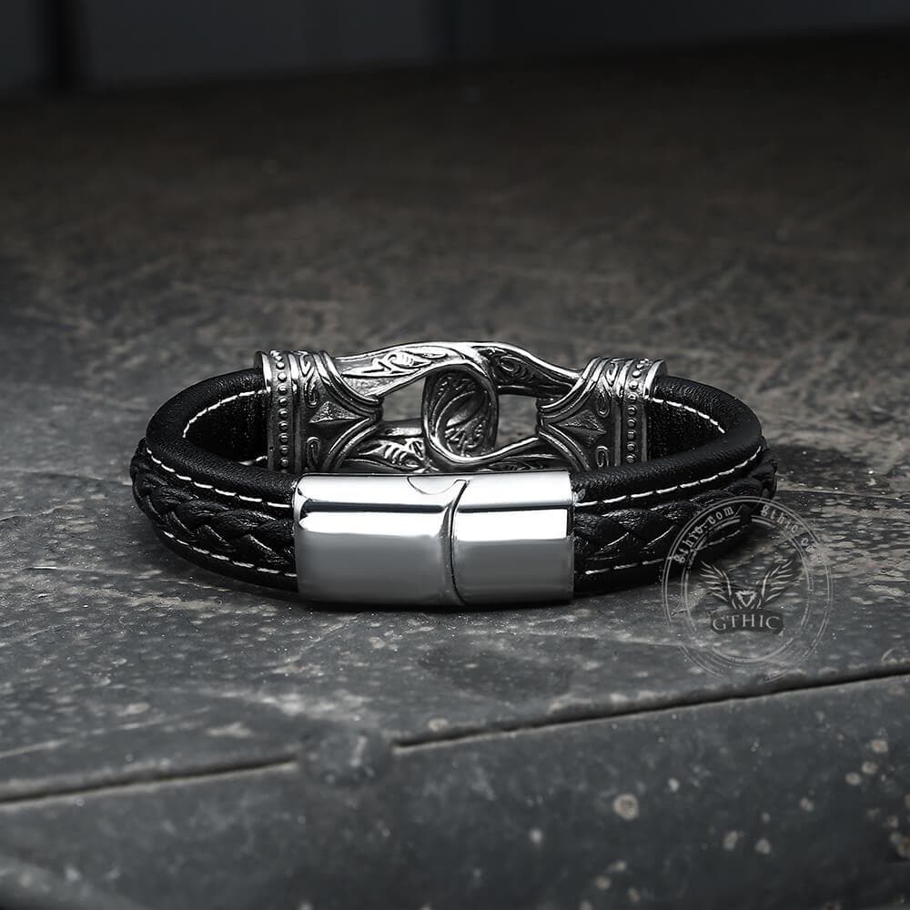4289-carved-viking-stainless-steel-leather-bracelet-11.jpg Carved Viking Stainless Steel Leather Bracelet