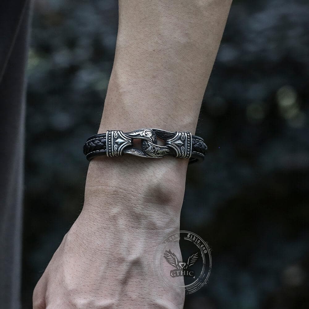 4289-carved-viking-stainless-steel-leather-bracelet-3.jpg Carved Viking Stainless Steel Leather Bracelet