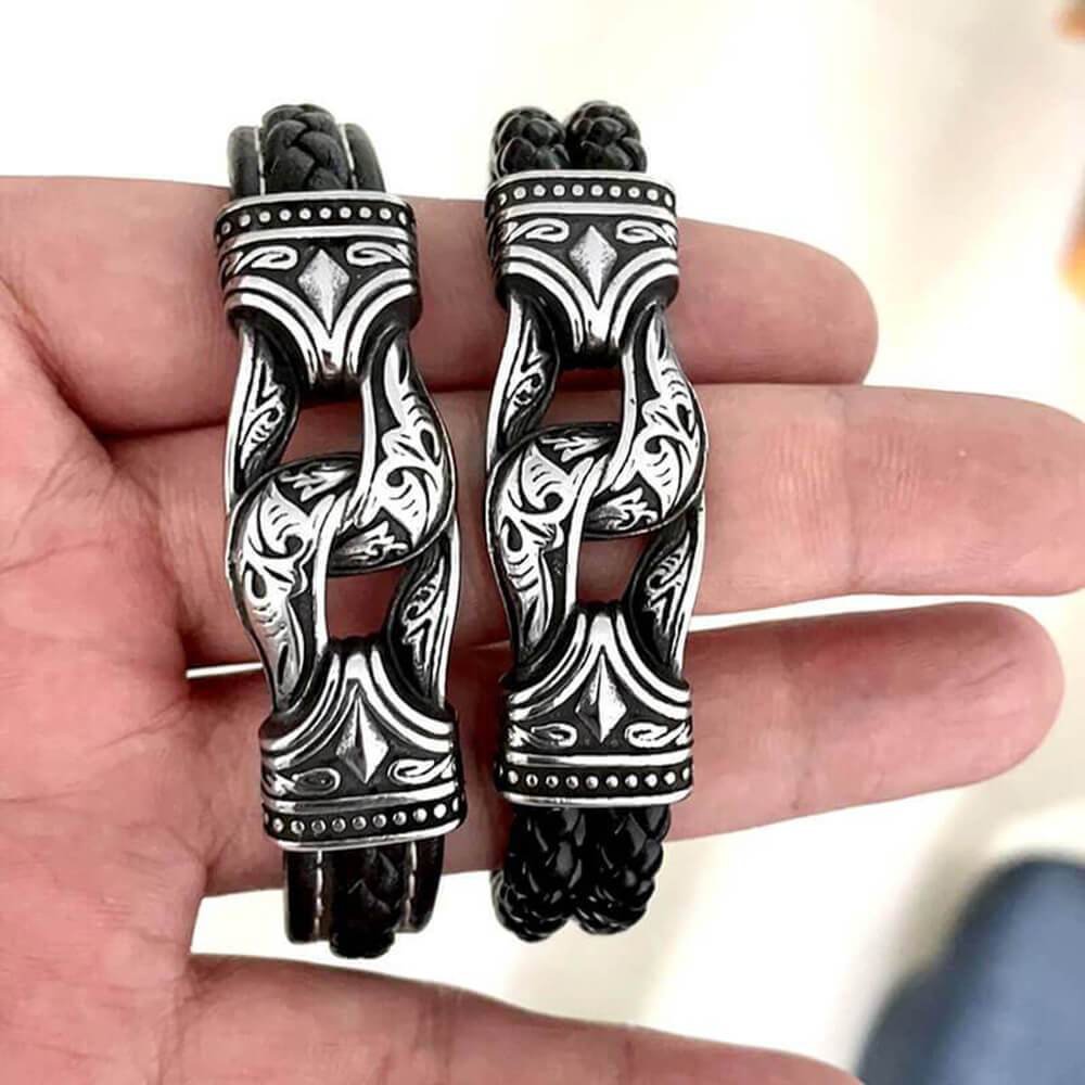 4289-carved-viking-stainless-steel-leather-bracelet-4.jpg Carved Viking Stainless Steel Leather Bracelet