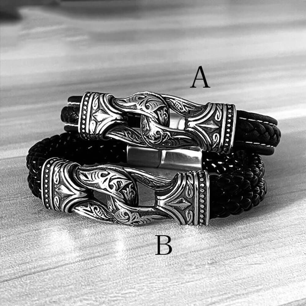 4289-carved-viking-stainless-steel-leather-bracelet-5.jpg Carved Viking Stainless Steel Leather Bracelet