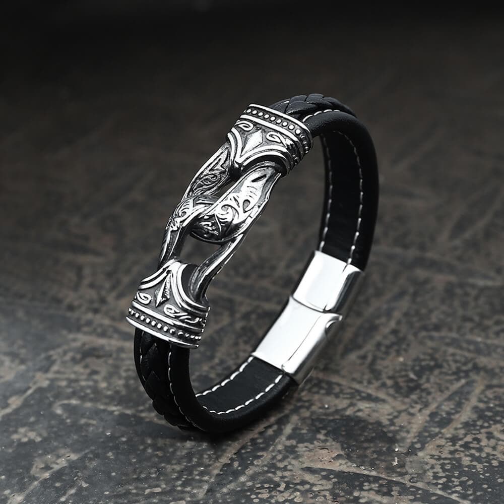 4289-carved-viking-stainless-steel-leather-bracelet-7.jpg Carved Viking Stainless Steel Leather Bracelet