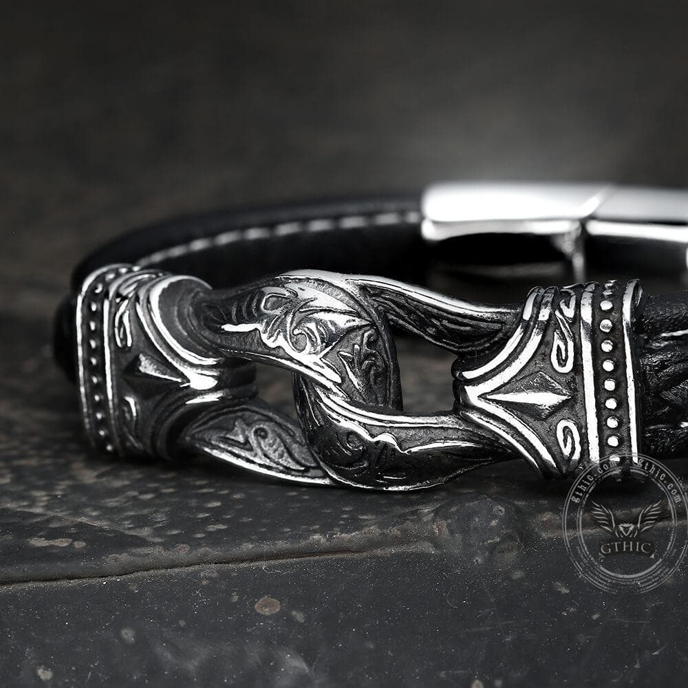 4289-carved-viking-stainless-steel-leather-bracelet-8.jpg Carved Viking Stainless Steel Leather Bracelet