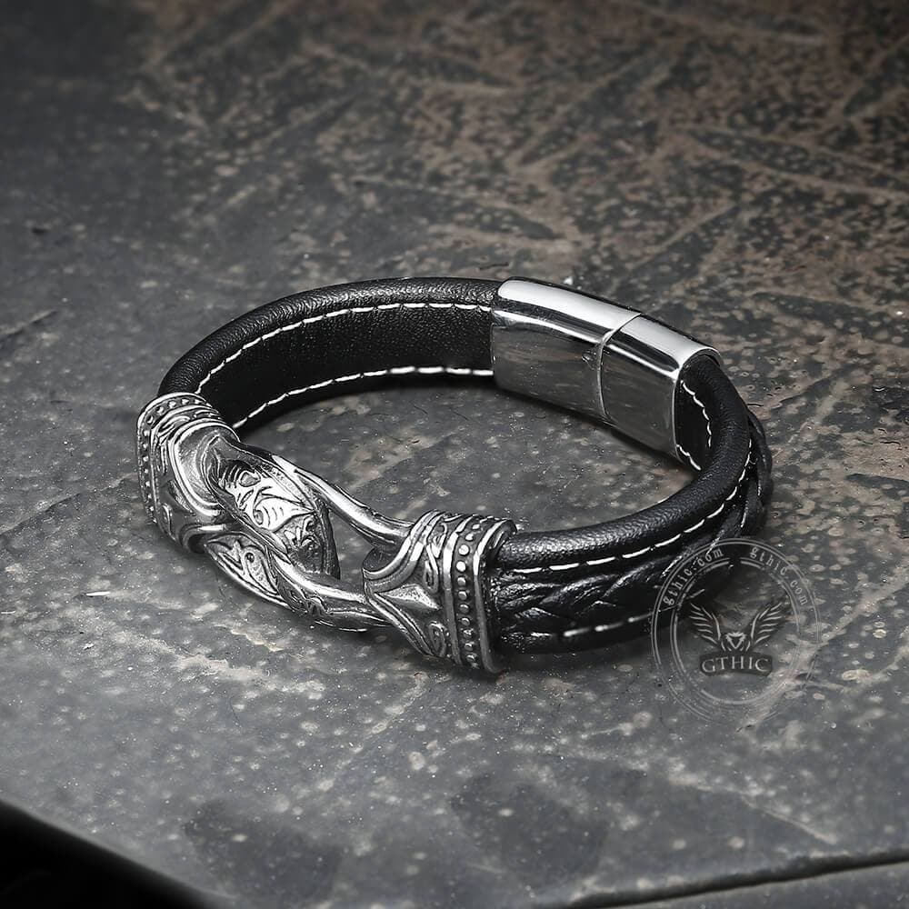 4289-carved-viking-stainless-steel-leather-bracelet-9.jpg Carved Viking Stainless Steel Leather Bracelet