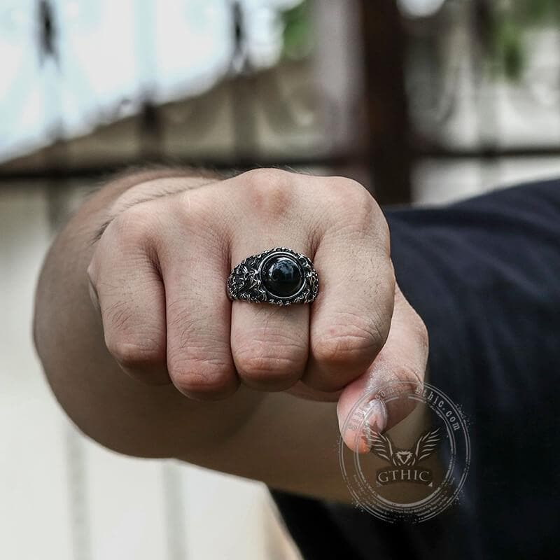 4436-flying-bats-stainless-steel-gemstone-ring-2.jpg Flying Bats Stainless Steel Gemstone Ring