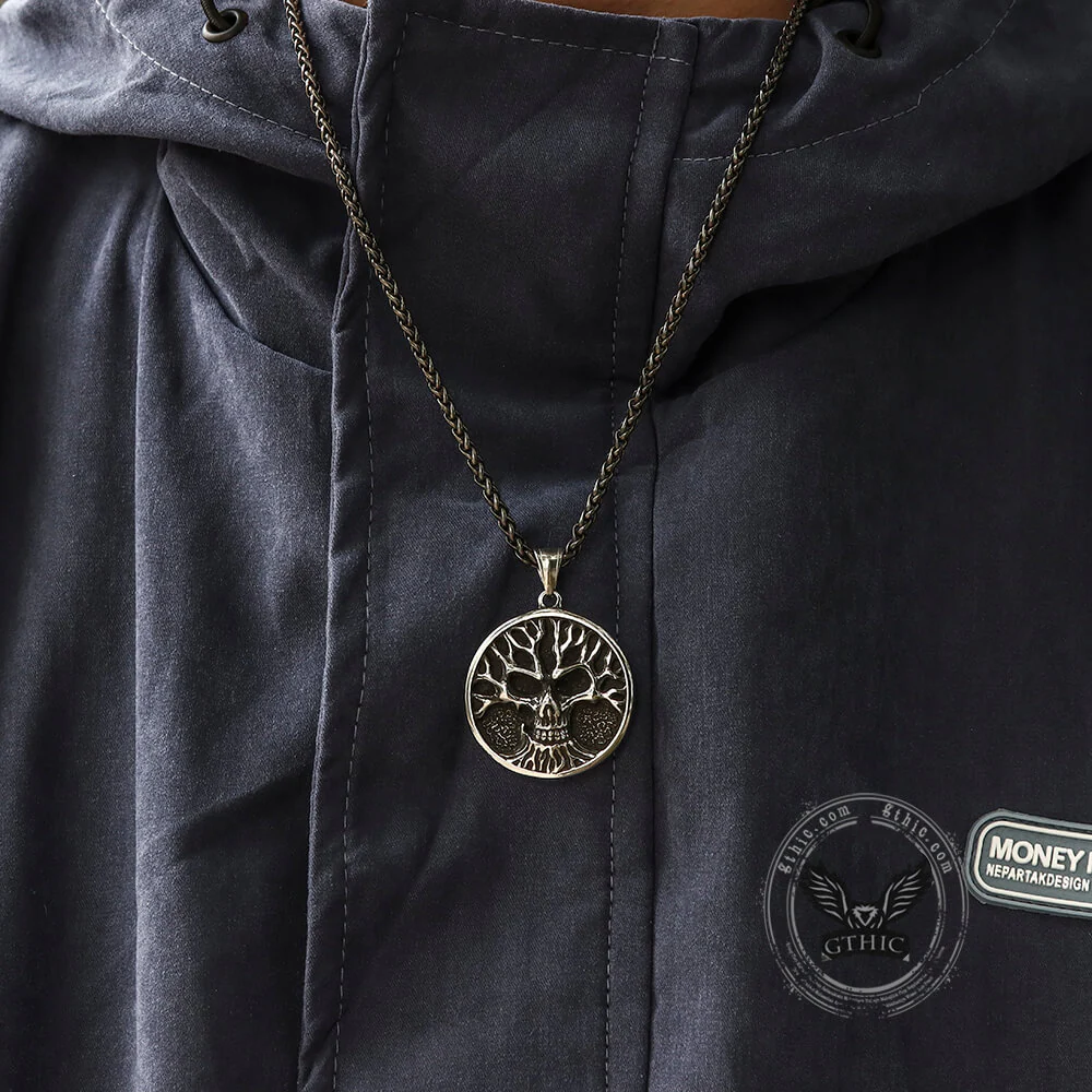 Gothic Skull Tree of Life Stainless Steel Pendant