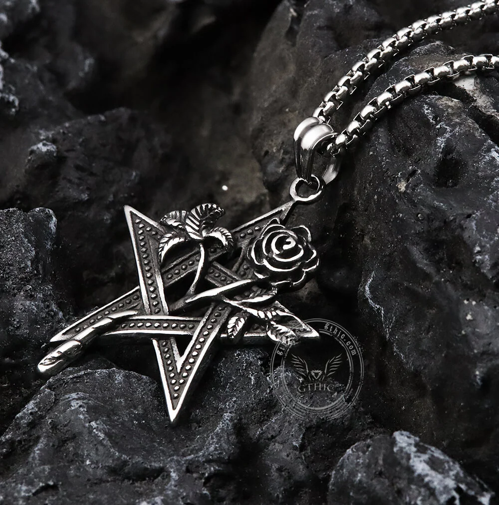 Rose And Pentagram Stainless Steel Pendant