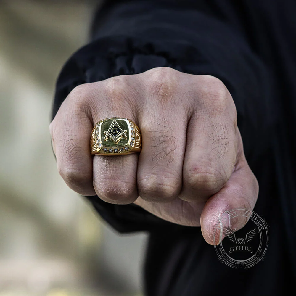 AG Masonic Diamond Stainless Steel Ring