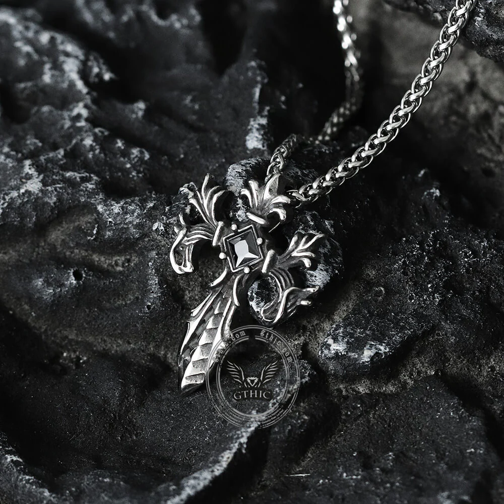 Double Dragon Cross Stainless Steel Pendant