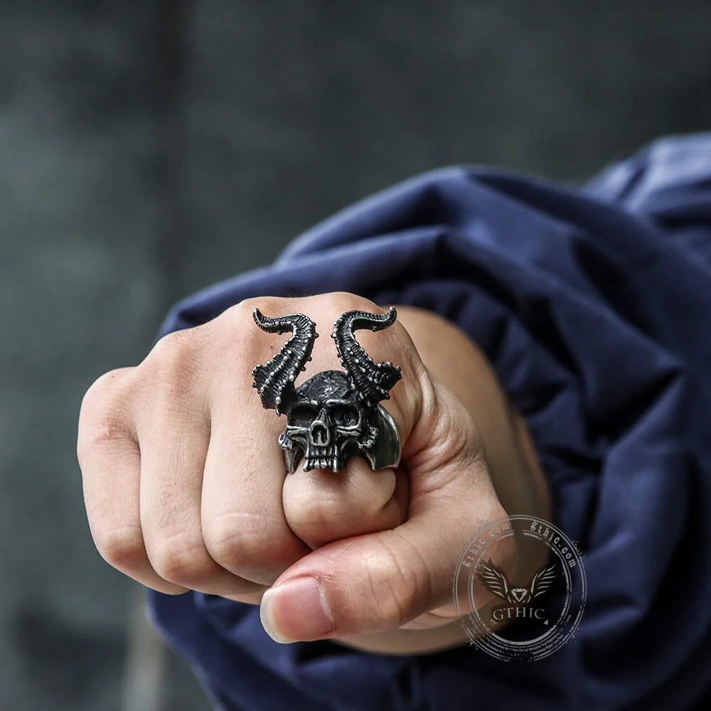 Horned Satan Devil Skull Stainless Steel Ring