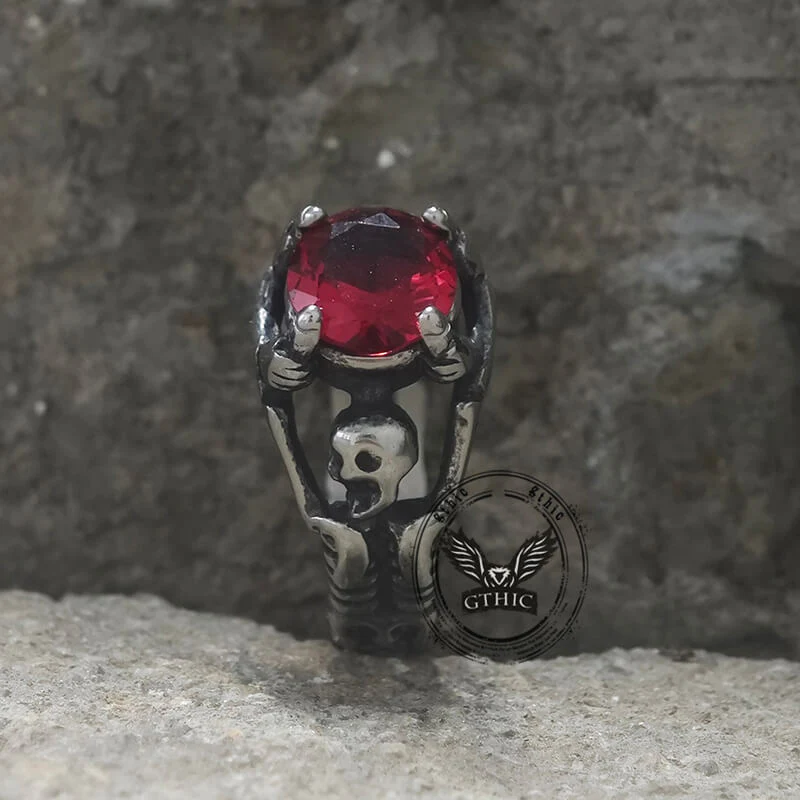 Gothic Tribute Gem Stainless Steel Skull Ring