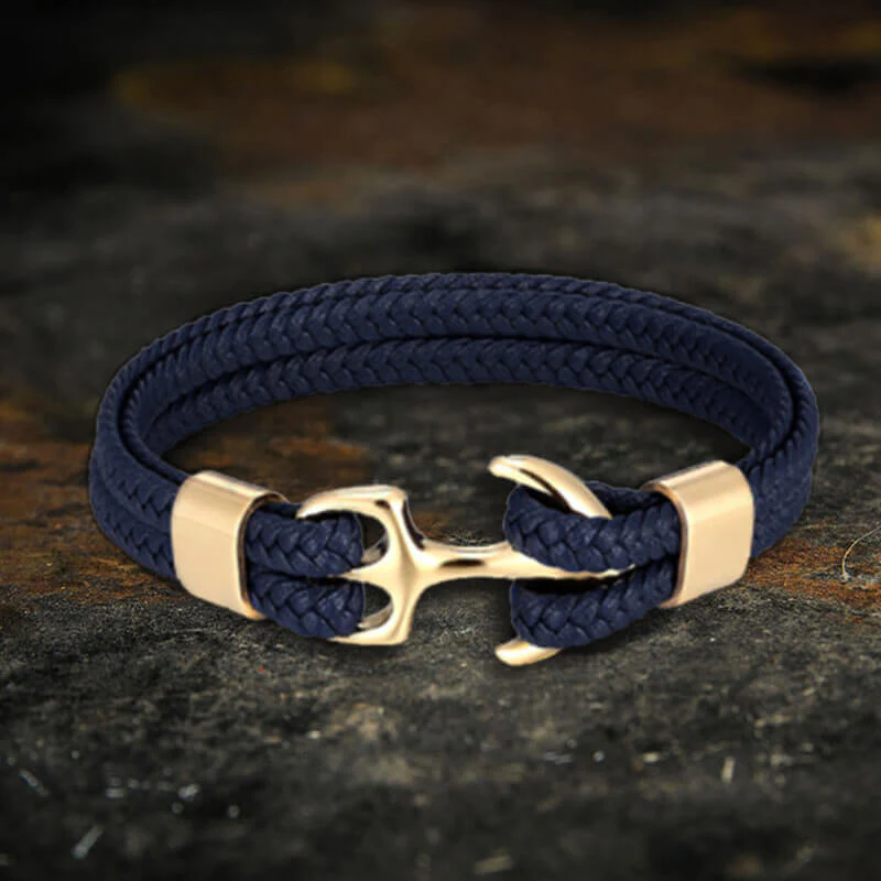 Anchor Buckle Braided Leather Stainless Steel Bracelet