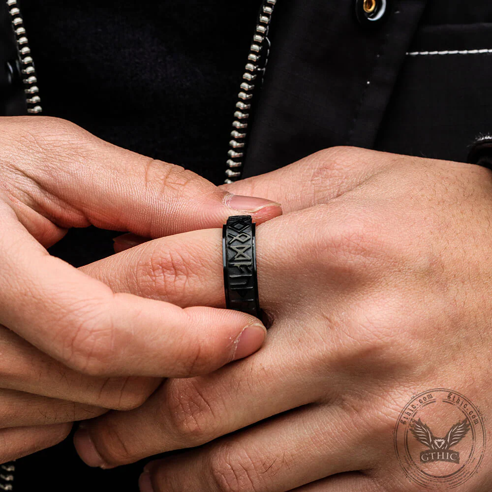 Viking Runes Stainless Steel Spinner Ring