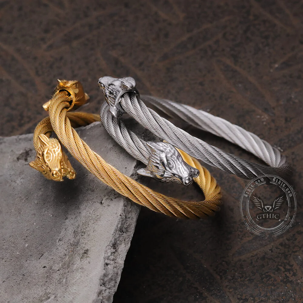 5473-wolf-head-stainless-steel-open-bracelet-2.webp Wolf Head Stainless steel Open Bracelet
