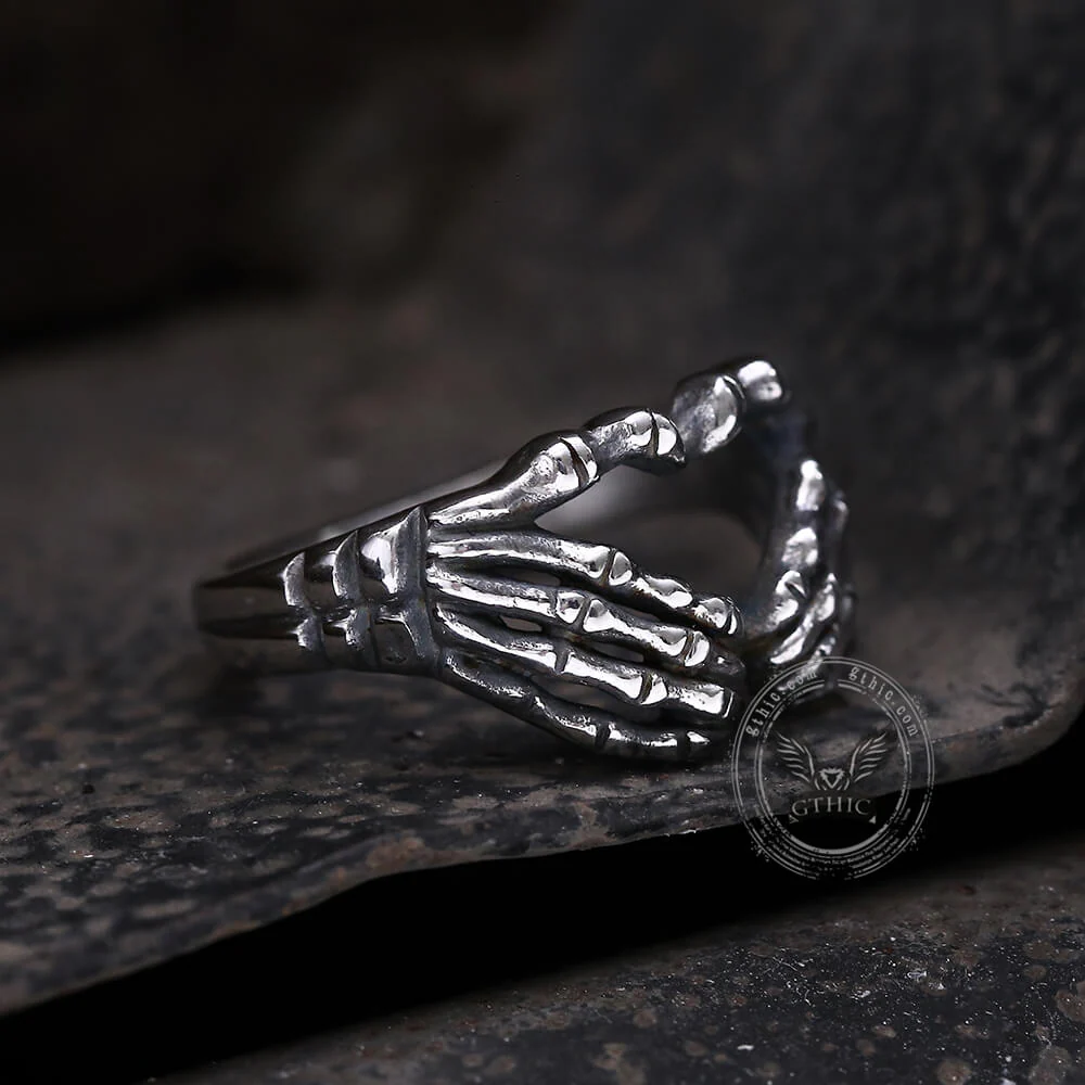 Gothic Skull Hand Heart Shaped Stainless Steel Ring