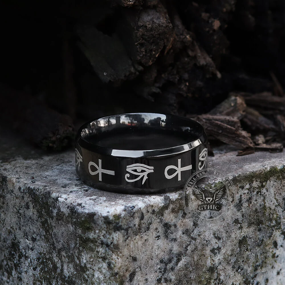 Eye of Ra Ankh Egyptian Symbols Stainless Steel Ring