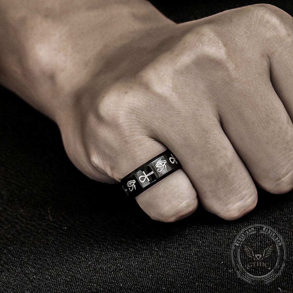 Eye of Ra Ankh Egyptian Symbols Stainless Steel Ring