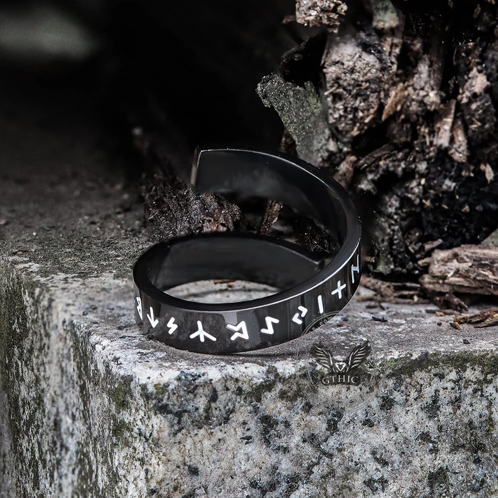 Threaded Runes Stainless Steel Ring
