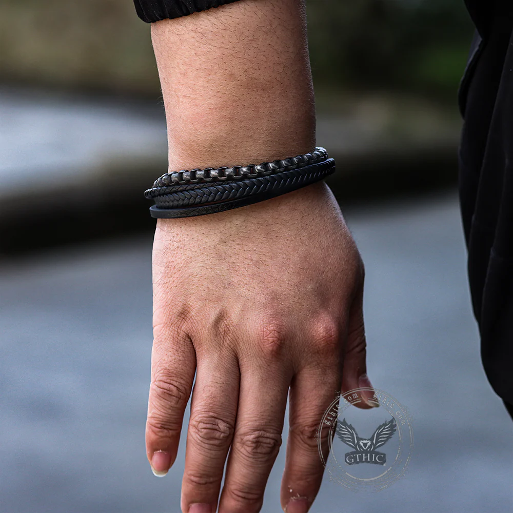 Simple Multi-layer Braided Stainless Steel Bracelet