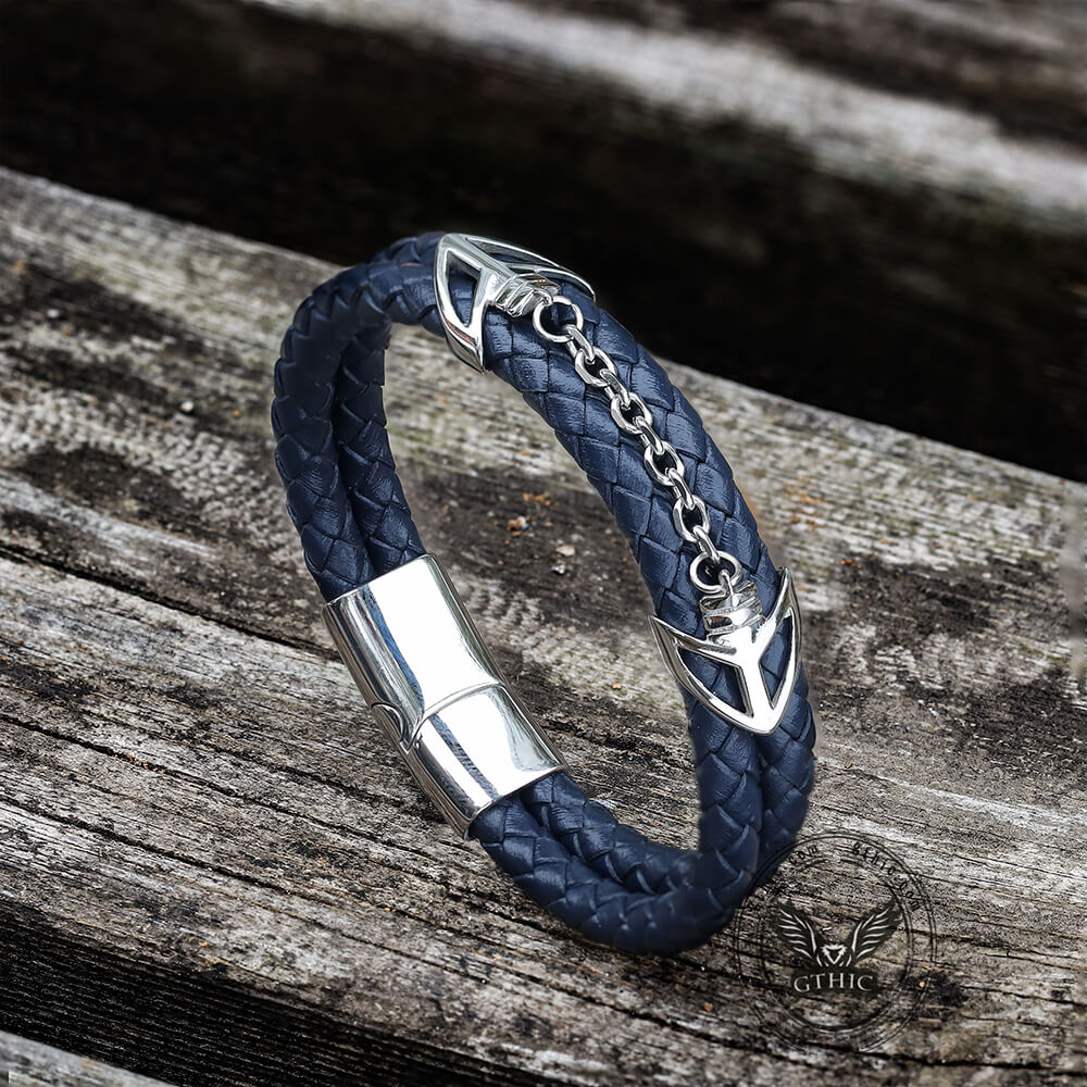 5919-double-layer-braided-stainless-steel-leather-bracelet-1.jpg Double-Layer Braided Stainless Steel Leather Bracelet